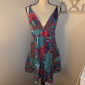 GUESS Silk Patchwork Bright Multi Color Dress